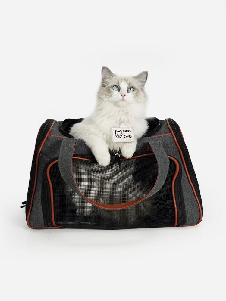 Cat carrier Pet bag Ventilated Safe Foldable Travel on plane Puppy available | Purrpy